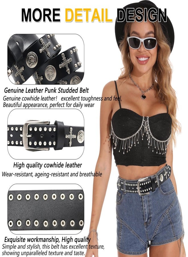 EVERBLTING Skull Studded Belt Y2k Skull Belts Genuine Leather studded belts Emo Belt Y2k Punk Skull Belts y2k 115 - Image 3